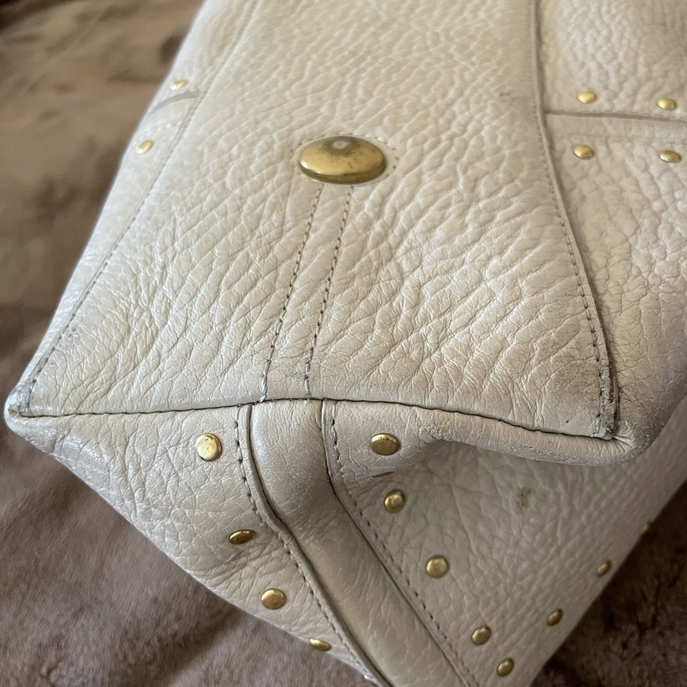Kenneth Cole Ivory Thick Pebble Leather Studs Satchel Handbag Purse PRE-OWNED - Picture 9 of 9